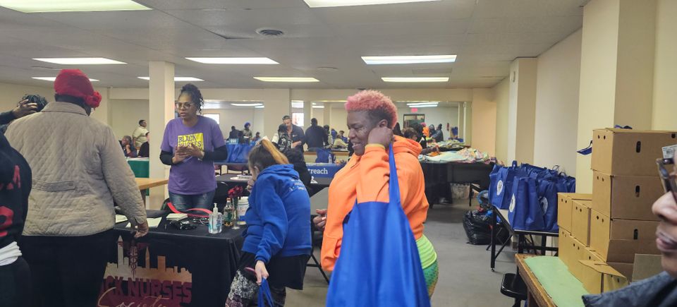 Volunteers preparing supplies for distribution